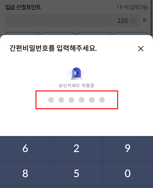 신한플레이앱 - 간편비밀번호 입력 화면